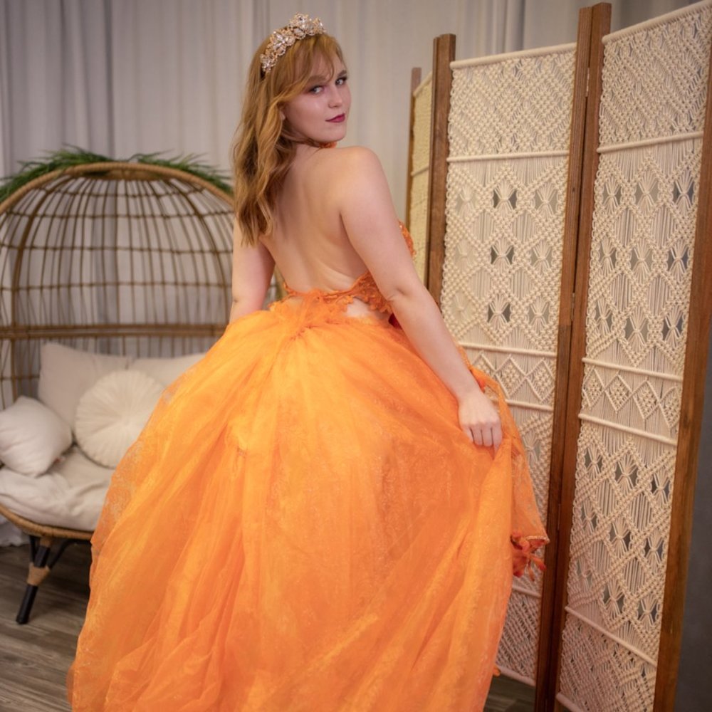 "HARVEST" Orange Organza Woodland Princess Crystal Wedding Ballgown Set - Picture 7 of 17
